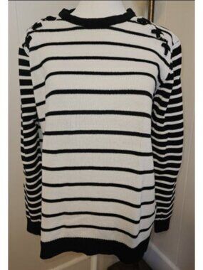 AVON Black and White Lacing Shoulders Long Sleeve Sweater Ladies L Size 12-14